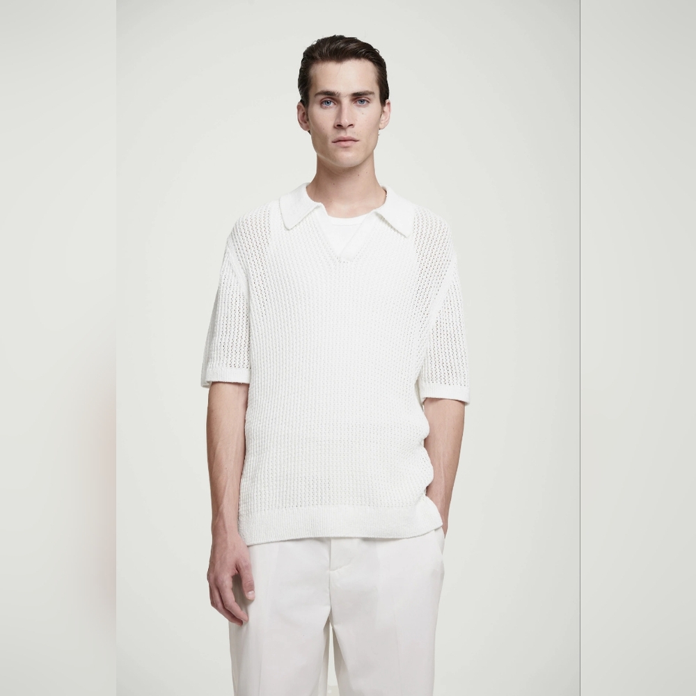 COS OPEN-KNIT POLO SHIRT Size Small